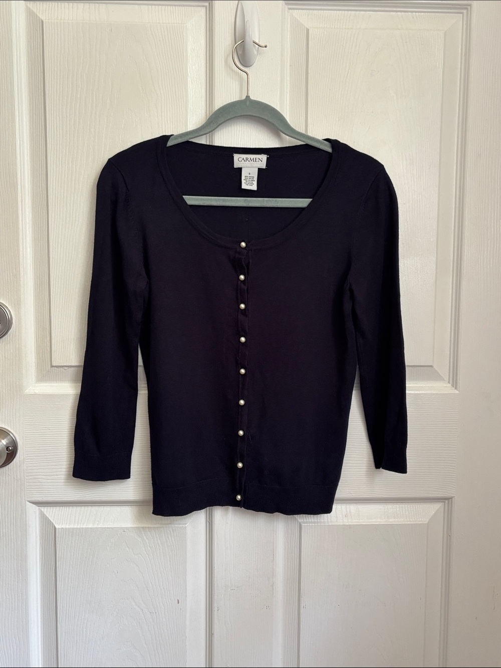 Carmen Navy Blue Button Front Scoop Neck Cardigan Size Small